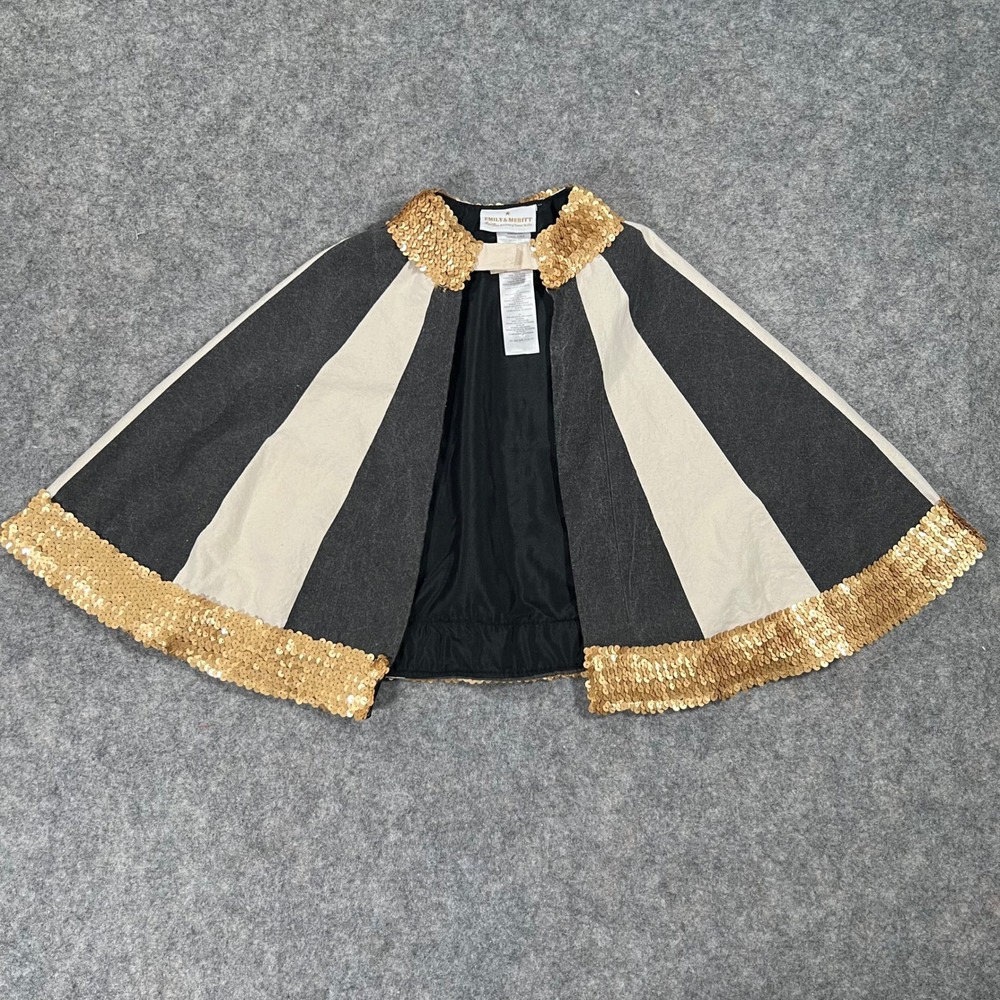 Emily & Meritt Pottery Barn Kids Cape Kid 3-6 Black Gold Sequin Costume Dress Up